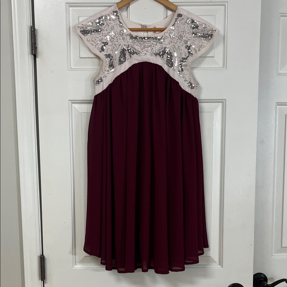 Altar'd State Burgundy and Silver Sequin Midi Dress Holiday Party
